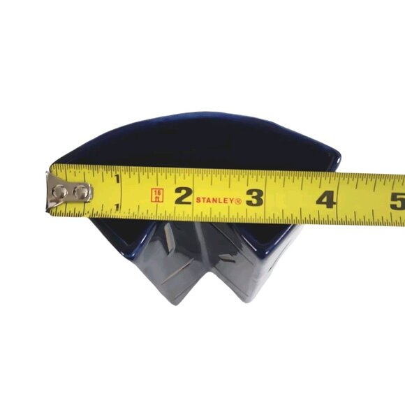 Vintage Stoneware Geometric Vase Retro MCM Rare HTF Cobalt Blue Glazed 6 5/8" - Picture 7 of 14